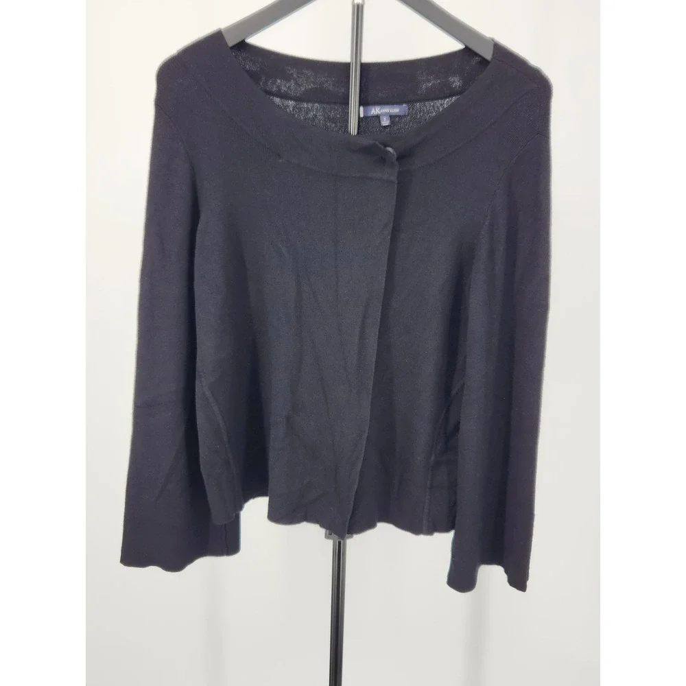 Anne Klein Black Knit Cardigan Sweater Single Button Boat Neck Womens Size S